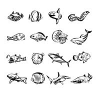 Vector fish black icon set