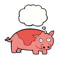 cartoon pig with thought bubble N23