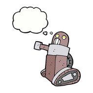 cartoon tank robot with thought bubble N10