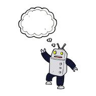 cartoon robot with thought bubble N201