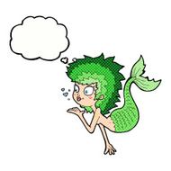 cartoon mermaid blowing a kiss with thought bubble N11