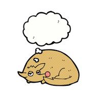 cartoon curled up dog with thought bubble N10