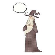 cartoon old wizard with thought bubble N12