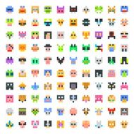 large set of pixel faces