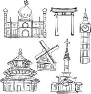 Famous scenic spots collection in sketch style