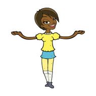cartoon woman making open arm gesture N7