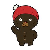 cartoon waving black teddy bear in winter hat N4
