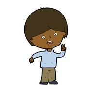 cartoon unhappy boy giving peace sign N7