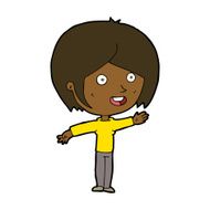 cartoon happy girl waving N7