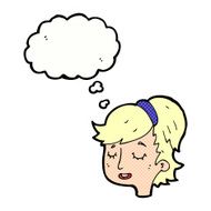 cartoon pretty female face with thought bubble N106