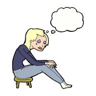 cartoon crying woman with thought bubble N10