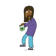 cartoon hippie man with bag of weed N7