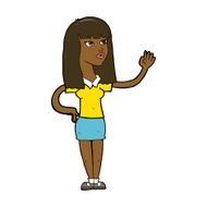 cartoon pretty woman waving N63