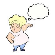 cartoon happy overweight lady with thought bubble N10