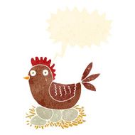cartoon hen on eggs with speech bubble N11