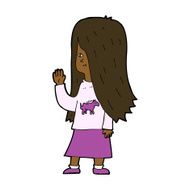 cartoon girl with pony shirt waving N8