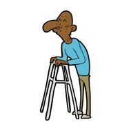 cartoon old man with walking frame N6