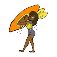 cartoon woman carrying canoe N8
