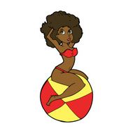 Cartoon Pin Up Girl Sitting On Ball N8