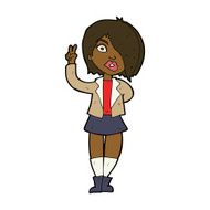 cartoon cool girl giving peace sign N8