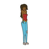 cartoon pretty woman shrugging shoulders N8