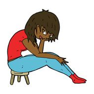 cartoon woman sitting on small stool N8
