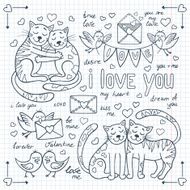 Valentine&#039;ÂÂs day doodles set with cute animals