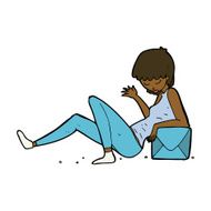 cartoon woman leaning on package box N8