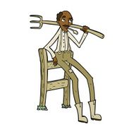 cartoon old farmer leaning on fence N6