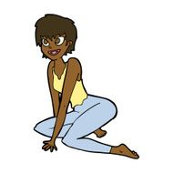 cartoon happy woman sitting on floor N15