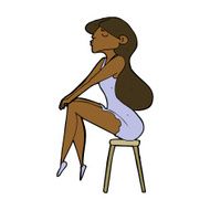 cartoon woman sitting on stool N16