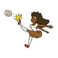 cartoon female soccer player kicking ball N8