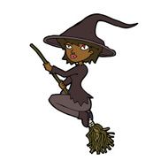 cartoon witch riding broomstick N14