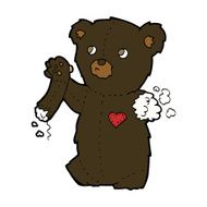 cartoon teddy black bear with torn arm N3