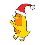 cartoon bird wearing xmas hat N4