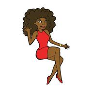 cartoon sitting woman waving N7