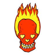 cartoon flaming skull with love heart eyes N4