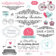 set of vector vintage wedding invitation design elements N3