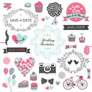 set of vector vintage wedding invitation design elements N4