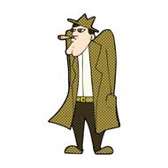 comic cartoon man in hat and trench coat N3