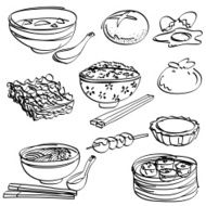 Asian food Collection in black and white