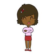 cartoon happy woman with folded arms N14