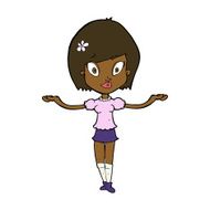 cartoon woman making balancing gesture N8