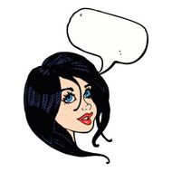 cartoon pretty female face with speech bubble N112