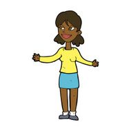 cartoon happy woman shrugging shoulders N12