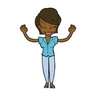 cartoon pretty woman with hands in air N7