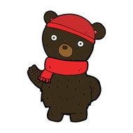 cartoon black bear in winter hat and scarf N4