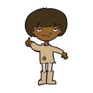 cartoon boy in poor clothing giving thumbs up symbol N7