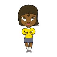 cartoon woman gesturing at self N22