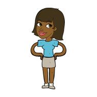 cartoon happy woman with hands on hips N14